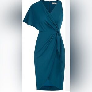 Grace Karin Formal Midi Dresses Wrap V-Neck Asymmetrical Flared Short Sleeves4